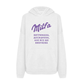 Худі жіноче з принтом ТiШОТКА Milfa витримана Milka L Білий (1084856901)