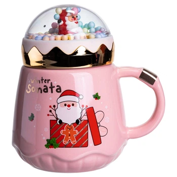 Новогодняя фарфоровая чашка Merry Christmas с крышкой 400 мл для чая и кофе (2A30692A3EB9)
