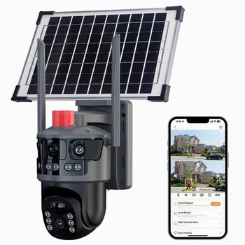 Уличная поворотная 4G камера 12MP Full HD с солнечной панелью черная для видеонаблюдения