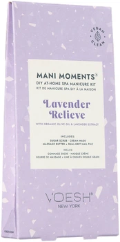 Набір доглядової косметики для рук та нігтів Voesh Mani Moments Lavender Relieve Цукровий скраб 10 г + Кремова маска 10 г + Масажне масло 7 г + Пилка для нігтів (818463023043)
