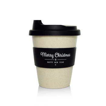 Еко чашка з бамбука Merry Christmas ВЕЛС 350 мг Бежево-Чорна