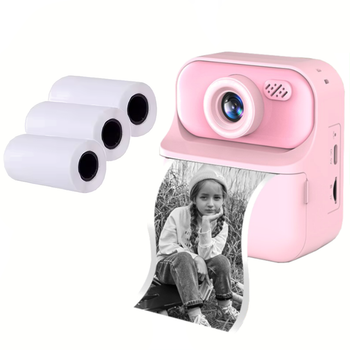 Детский фотоаппарат мгновенной печати с фронтальной камерой print camera Розовый