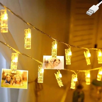 Гірлянда з прищіпками 4,5 м 20 ламп від USB, тепле жовте світло