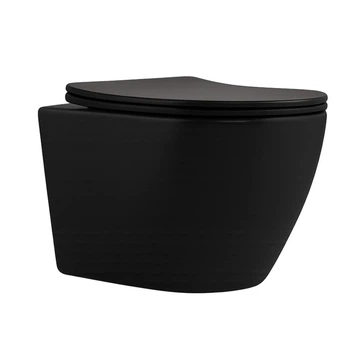 Унітаз підвісний Smart Black 49 см безободковий круглий із сидінням Soft-close та системою змиву Tornado Qtap Robin Ultra Quite Чорний матовий