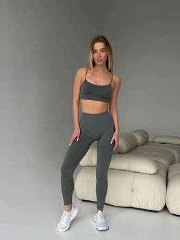 Женские лосины с V-образным поясом сзади и эффектом Push up L-XL Графит