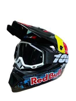 Эндуро кроссовый мотошлем Red Bull + очки Profi Black 100%