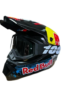 Мотошолом ендуро кросовий Helmet Red Bull + окуляри Profi Black прозоре скло
