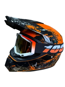 Мотошолом ендуро кросовий + окуляри Profi Orange