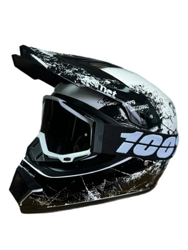 Эндуро кроссовый мотошлем Helmet White+ очки Profi Black 100%