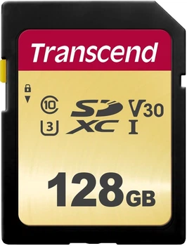 Karta pamięci Transcend 500S SDXC 128GB Class 10 UHS-I U3 V30 (TS128GSDC500S)
