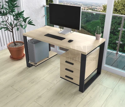 Комп'ютерний стіл з натурального дерева Mister Loft Остін Wood 200*80*82 Натуральний Натуральний - Чорний (22202143)