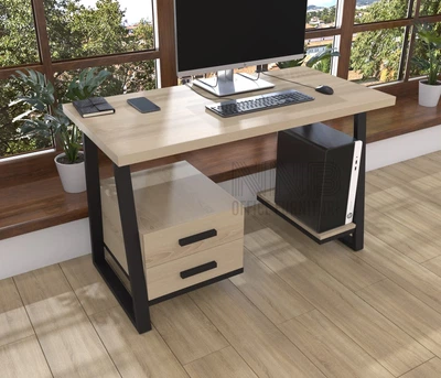 Комп'ютерний стіл з натурального дерева Mister Loft Сідней Wood 120*80*82 Натуральний Натуральний - Чорний (22130199)
