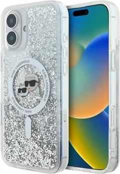 Etui plecki Karl Lagerfeld Liquid Glitter Karl&Choupette Head Magsafe do iPhone 16 Plus Transparent (3666339319137)