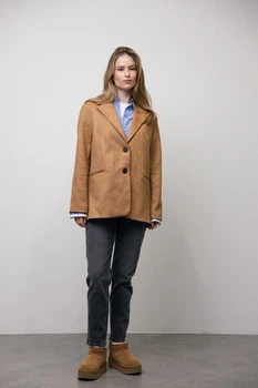 Замшевий жакет блейзер оверсайз жіночий QU STYLE Коричневий (DC241003 brown1 (standart (S-M-L))