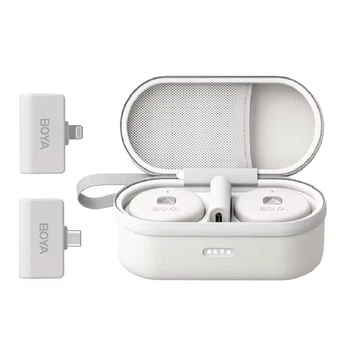 Петличный микрофон BOYA Omic-B COMBO white (Lightning+USB Type-C) с зарядным кейсом, для iPhone и Android беспроводной, петличка для телефона (50064)