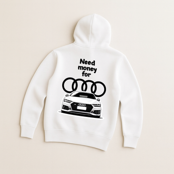 Чоловіче худі з принтом Need money for Audi, Білий, XL