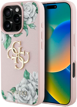 Панель Guess Grained Roses Big 4G для Apple iPhone 16 Pro Max Pink (3666339427108)