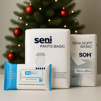 Комплект Підгузки-трусики для дорослих Seni L + Пелюшки Seni + Рушники Blue White
