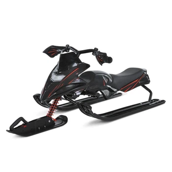 Детский снегокат одноместный черный низкая рама 125-49-44 см мягкое сиденье из экокожи 31×13 см высота до сиденья 20 см руль с резиновыми ручками металл+пластик