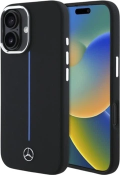 Панель Mercedes-Benz Silicone Blue Stripe MagSafe для Apple iPhone 16 Black (MEHMP16S23SUMBK)