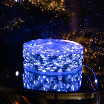 Гирлянда светодиодная роса 200м 2000 LED на пульте новогодний декор синий свет белый провод GarlandoPro