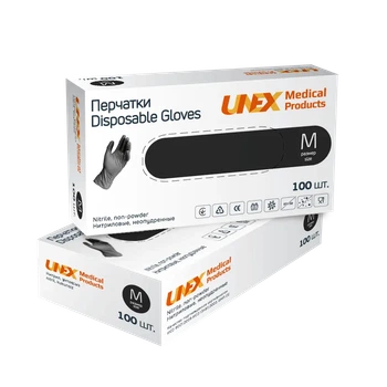 Перчатки нитриловые Черные 4г. UNEX размер M 100шт.пач.