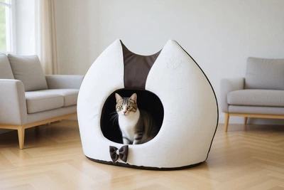 Домик будка для кошек и собак Cat №2 360х460х460 см бело коричневая