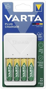 Зарядний пристрій Varta Plug + 4 x AA 2100mAh 57657 (4008496054602)