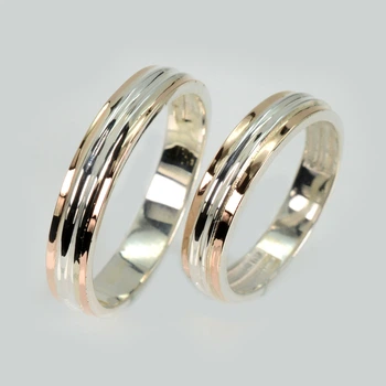 Пара серебряных обручальных колец с пластинами золота Silver Style Обр40Обр40