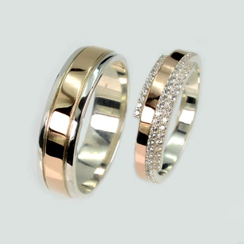 Пара срібних обручальних кілець з пластинами золота Silver Style Обр62277к