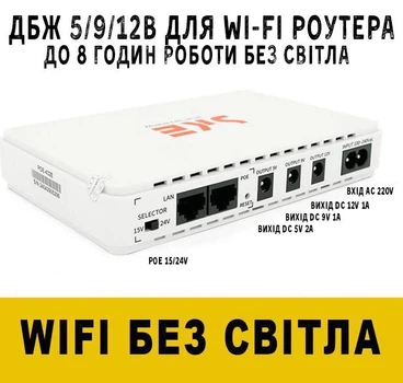 Безперебійник (ДБЖ) UPS для WI-Fi роутера підтримує 5/9/12V 8800 maH до 8 годин автономної роботи