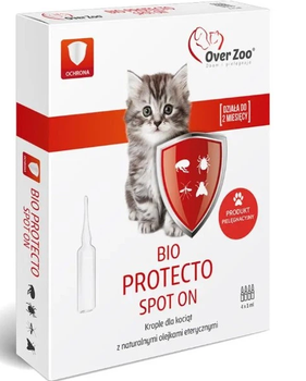 Протипаразитарні краплі для кошенят Over Zoo Bio Protecto Spot On піпетки - 4 шт по 1 мл