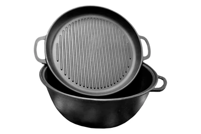 Казан чугунный Мy-dishes 400мм x 18л татарский (14.4кг) с крышкой-сковородою гриль (V18CPGr)