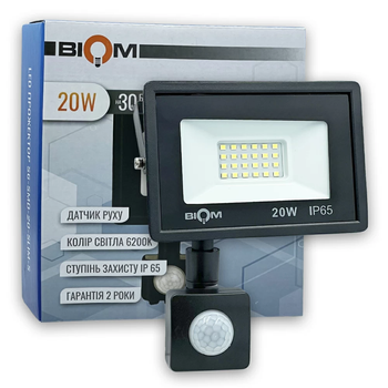 Світлодіодний прожектор BIOM 20W S6-SMD-20-Slim+Sensor 6200К 220V IP65