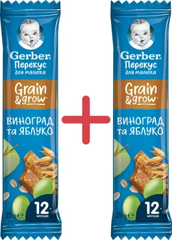 Набор фруктово-злаковых батончиков Gerber с виноградом и яблоком для детей с 12 месяцев 25 г х 2 шт (7613287130075/7613287130075)