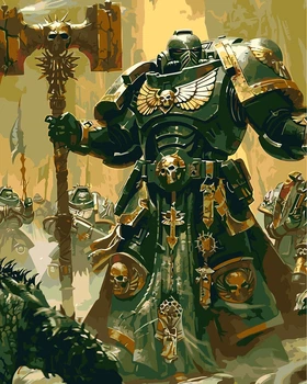 Картина за номерами 40×50 см Kontur. Warhammer 40000. Космодесантник з Саламандр з фарбами металік DS0684