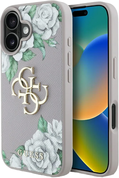 Панель Guess Grained Roses Big 4G для Apple iPhone 16 Purple (3666339427221)