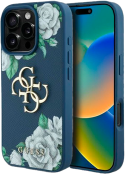 Панель Guess Grained Roses Big 4G для Apple iPhone 16 Pro Blue (3666339427399)