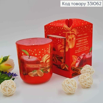 Аромасвеча в стакане CHRISTMAS FRUIT GARDEN, 150г с запахом яблока с корицей 30ч горения
