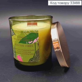 Аромасвічка СОЕВА в стакані "Positive Vibes", з кришкою та дерев'яним гнотом, 220г/35год, BARTEK
