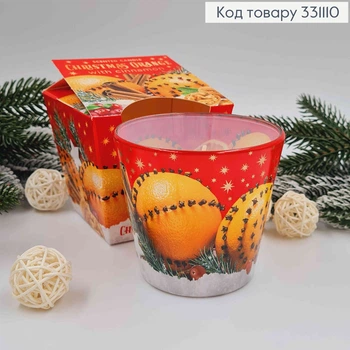 Праздничная аромасвеча в стакане CHRISTMAS с ароматом апельсина с корицей 115г/30час горнения, свечка польская