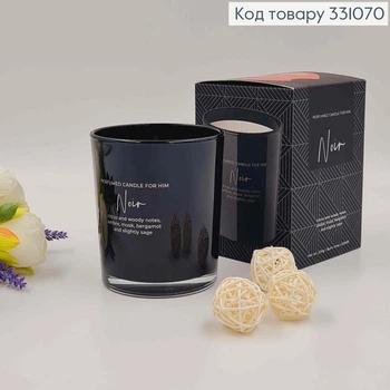 Аромасвічка в склянці 220 г із запахом цитрусових та деревних нот 43год горіння, аромасвічка Noir