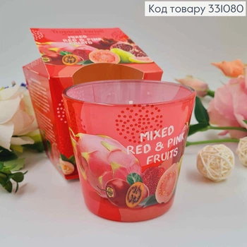 Аромасвеча в стакане 115г с запахом микс красных и розовых фруктов 30ч горения, аромасвечка Tropical twist