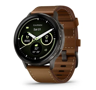 Смарт-годинник GARMIN Venu 4 45 mm Slate with Brown Leather Band (010-03014-03)