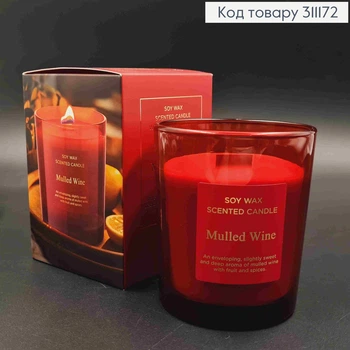Парфюмированная СОЕВА свеча стакан "Mullen Wine" с деревянным глотом, 240г/45ч,bartek