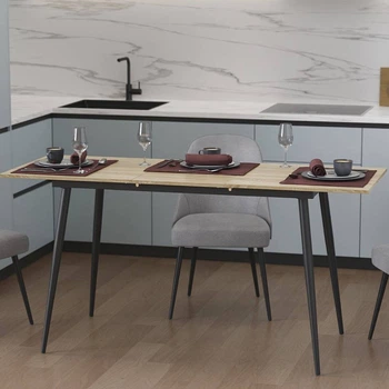 Стол кухонный раскладной Данди на конусных ногах Ferrum-decor 75x120 160)x60 Черный металл ДСП Дуб Сонома 16 мм (FRD-106772)
