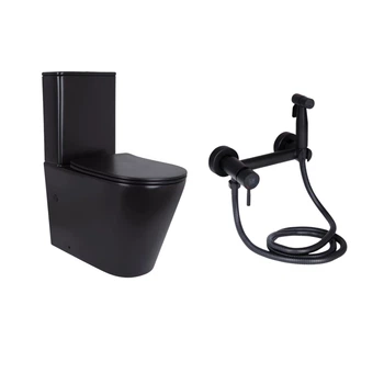Комплект 2 в 1: унитаз напольный Qtap Scorpio Matt Black QT14226088AMB + набор гигиенического душа Lidz Aria Black LDARI110BLA43394
