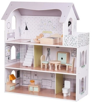 Drewniany domek dla lalek Kik MDF LED 70 cm Szary (KX6278) (5903039717794)