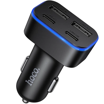 Зарядне автомобільне HOCO Z63 Barry 2xUSB + 2xUSB-C 3.1A car charger АЗП швидка зарядка для телефона / пристроїв Чорний