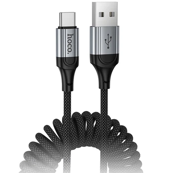 Кабель зарядки Hoco X121 Nuevo Пружина (3А) (1.5M) USB to Type-C швидка зарядка для мобільних пристроїв Чорний